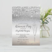 Tropfen aus Weinglas Silver Glitzer Bokeh Pensioni Einladung (Stehend Vorderseite)