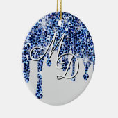 Tropfen Blue Cheetah Glitzern Monogram Keramik Ornament (Rechts)