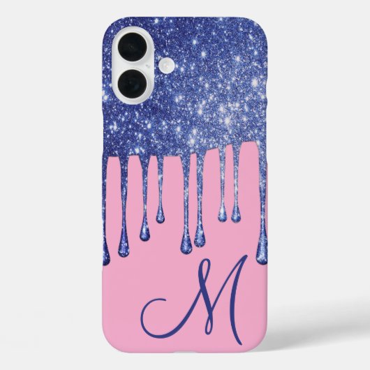 Tropfen Blue Glitzer Monogram Phone Case (Rückseite)