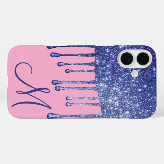 Tropfen Blue Glitzer Monogram Phone Case (Rückseite (Horizontal))