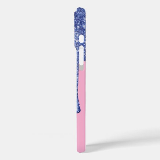 Tropfen Blue Glitzer Monogram Phone Case (Rückseite / Links)