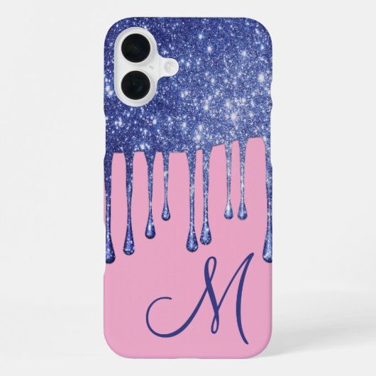 Tropfen Blue Glitzer Monogram Phone Case iPhone Hülle (Rückseite)