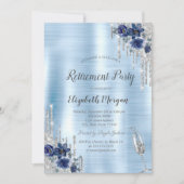 Tropfen, Blumen, blaue Metallversorgung Einladung (Vorderseite)