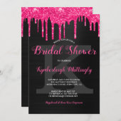 Tropfen-Brautparty für die Glitzer in Schwarz-Glam Einladung (Vorne/Hinten)