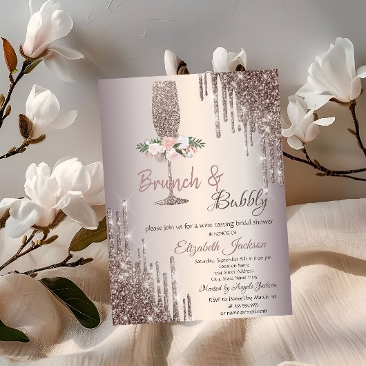 Tropfen Brunch & Bubbly Rose Gold Brautparty Einladung