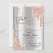 Tropfen Brunch & Bubbly Silber Brautparty Einladung (Vorderseite)