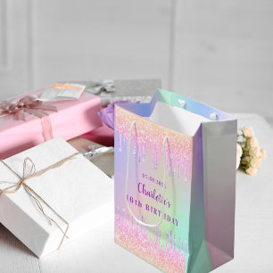 Tropfen des Glitzer des Vogelsregenbogens Rosa Mon Mittlere Geschenktüte