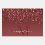 Tropfen des roten Glitzer Personalisiert Monogramm Geschenkpapier Set (Vorderseite 3)
