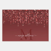 Tropfen des roten Glitzer Personalisiert Monogramm Geschenkpapier Set (Vorderseite 2)