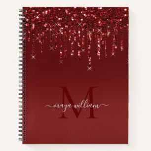 Tropfen des roten Glitzer Personalisiert Monogramm Notizblock