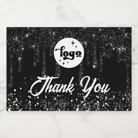 Tropfen des schwarzen Glitzer vielen Dank Schaumweinetikett (Einzelnes Label)