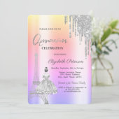 Tropfen, Eiffelturm Ballerina Ombre Quinceañera Einladung (Stehend Vorderseite)