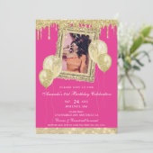 Tropfen-Foto-Rahmen für Glitzer und Rosa Einladung (Stehend Vorderseite)