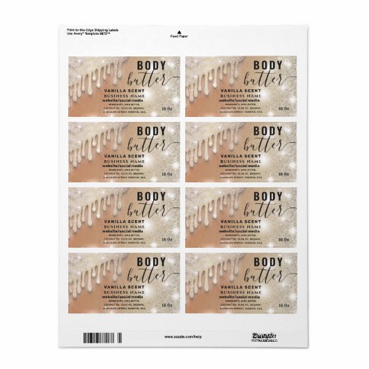 Tropfen funkeln glitzerndes Skript-Butterlabel (Vorne)