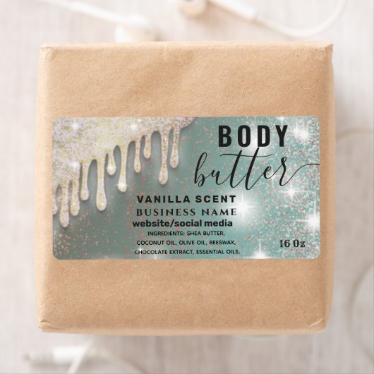 Tropfen funkeln glitzerndes Skript-Butterlabel (Insitu)