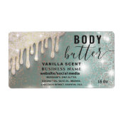 Tropfen funkeln glitzerndes Skript-Butterlabel (Vorne)