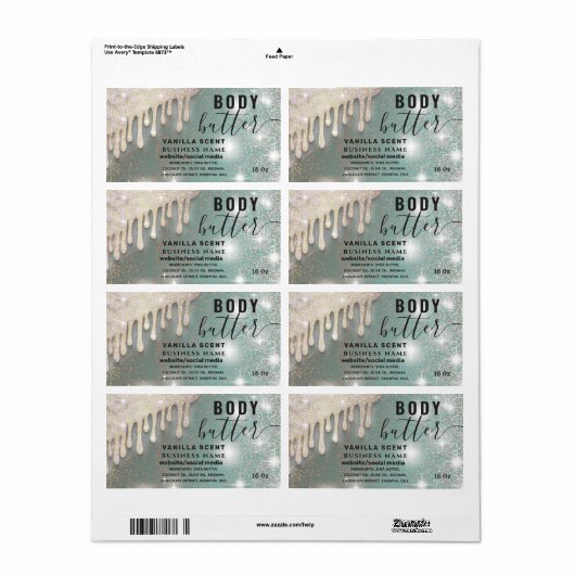 Tropfen funkeln glitzerndes Skript-Butterlabel (Vorne)