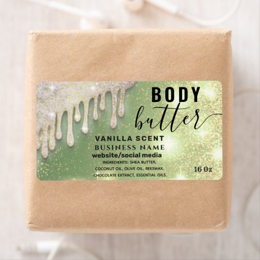 Tropfen funkeln glitzerndes Skript-Butterlabel (Insitu)