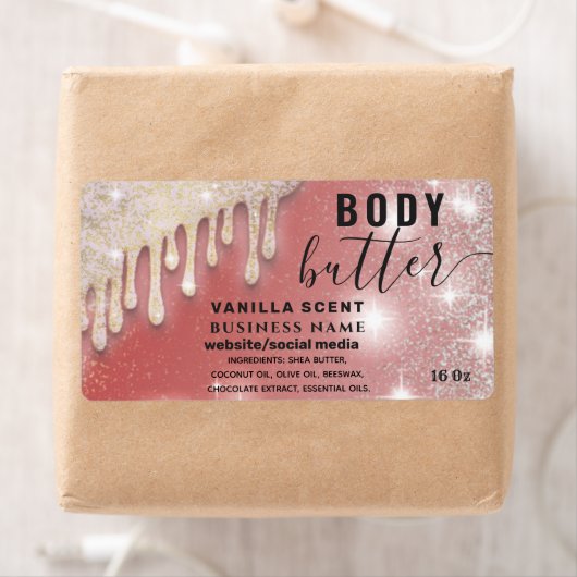 Tropfen funkeln glitzerndes Skript-Butterlabel (Insitu)