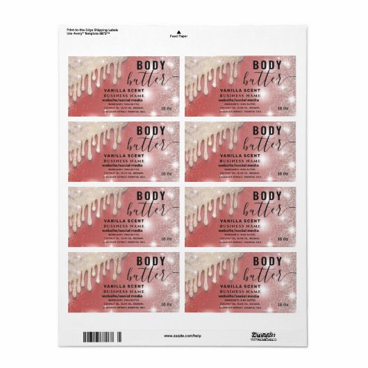 Tropfen funkeln glitzerndes Skript-Butterlabel (Vorne)