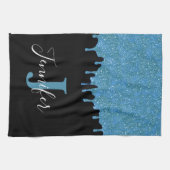 Tropfen für aquamarine Glitzer in Blau und Schwarz Geschirrtuch (Horizontal)