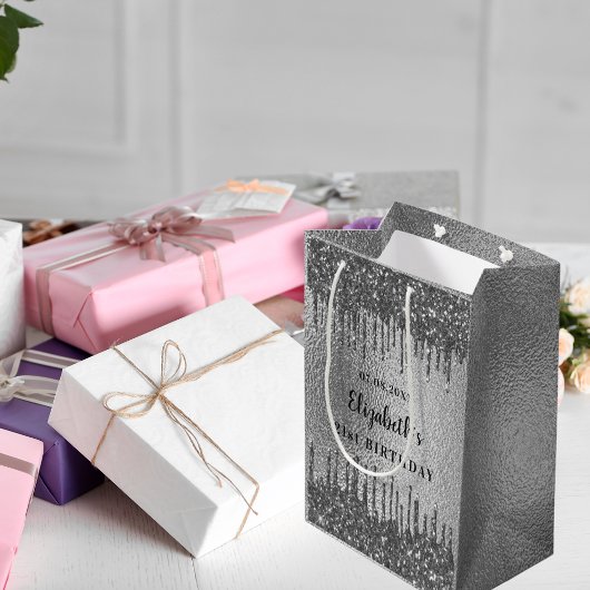 Tropfen für den Silberne Glitzer Mittlere Geschenktüte