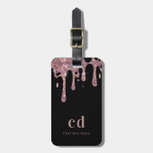 Tropfen für für Glitzer mit schwarzer Rose Gepäckanhänger (Vorderseite vertikal)