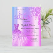 Tropfen für lila Glitzer, Kleidung für Violett Süß Einladung (Stehend Vorderseite)