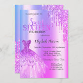 Tropfen für lila Glitzer, Kleidung für Violett Süß Einladung (Vorne/Hinten)