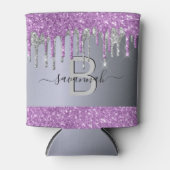 Tropfen für lila Glitzer Party Monogramm Dosenkühler (Vorderseite)