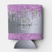 Tropfen für lila Glitzer Party Monogramm Dosenkühler (Rückseite)