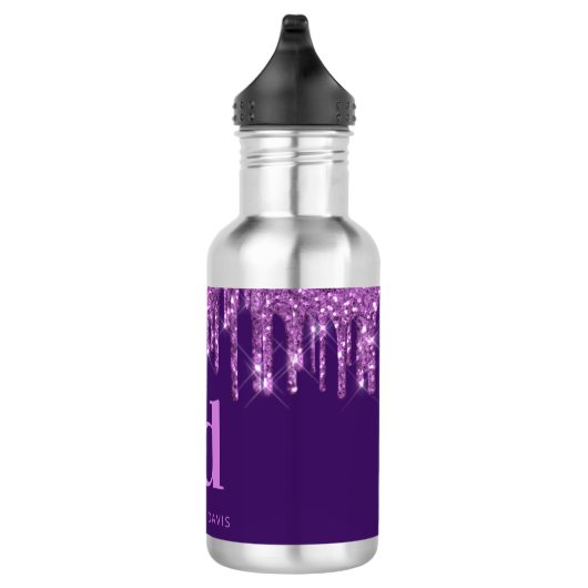 Tropfen für lila Glitzer Rosa Monogramm Edelstahlflasche (Rechts)