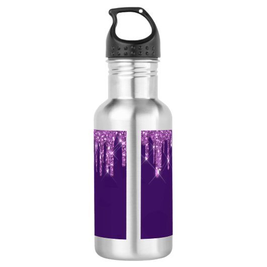 Tropfen für lila Glitzer Rosa Monogramm Edelstahlflasche (Rückseite)