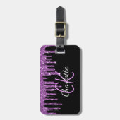 Tropfen für lila  mit schwarzem Glitzer Gepäckanhänger (Vorderseite vertikal)