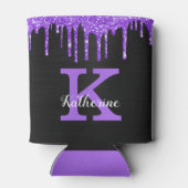 Tropfen für Lila schwarze Glitzer Monogramm Name Dosenkühler (Rückseite)