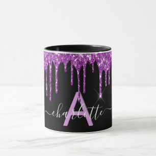Tropfen für mit Monogrammnamen, lila Glitzer Tasse