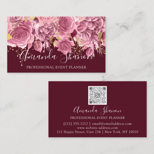 Tropfen für Veranstaltungsplaner Rose QR-Logo Visitenkarte (Vorne/Hinten)