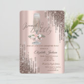 Tropfen, Glas, Rose Brunch & Bubbly Brautparty Einladung (Stehend Vorderseite)