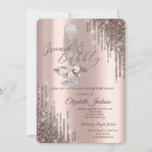 Tropfen, Glas, Rose Brunch & Bubbly Brautparty Einladung (Vorderseite)