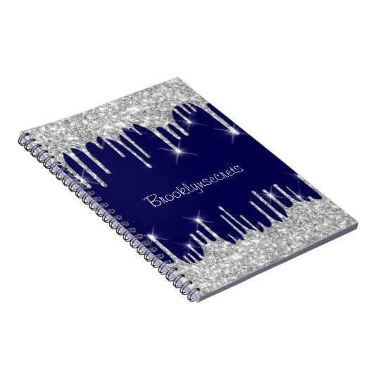Tropfen Glitzer Effect Blue Navy Courage Name Glam Notizblock (Rechte Seite)