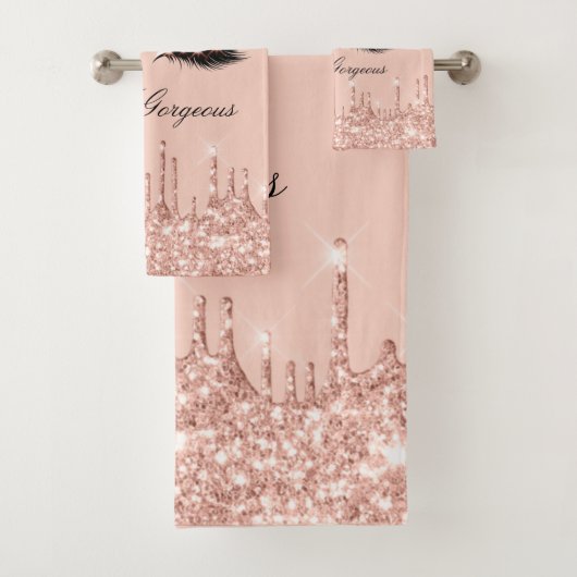 Tropfen Glitzer Effect Lash Hallo Schönheit Rose A Badhandtuch Set (Insitu)