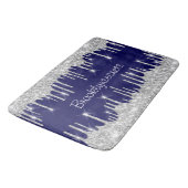 Tropfen Glitzer Effekt Blue Navy Course Name Silve Badematte (Schrägansicht)