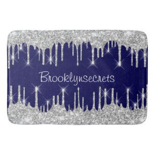 Tropfen Glitzer Effekt Blue Navy Course Name Silve Badematte