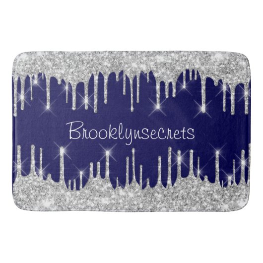 Tropfen Glitzer Effekt Blue Navy Course Name Silve Badematte (Vorderseite)