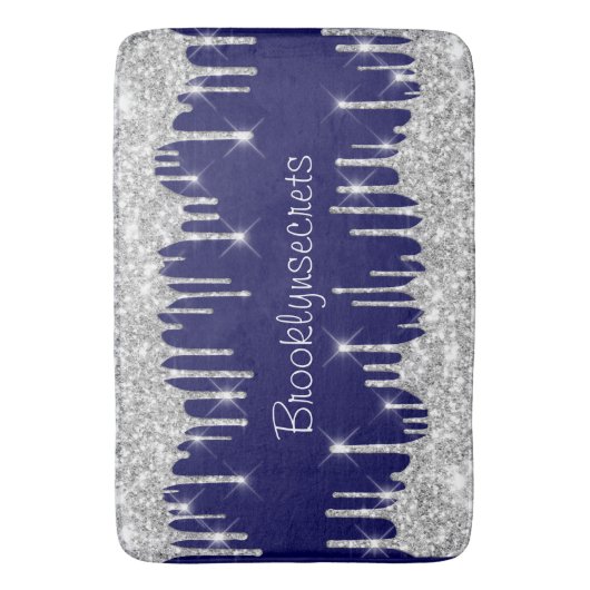Tropfen Glitzer Effekt Blue Navy Course Name Silve Badematte (Vorderseite Vertikal)