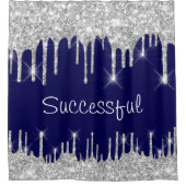 Tropfen Glitzer Effekt Blue Navy Mut erfolgreich Duschvorhang (Vorderseite)