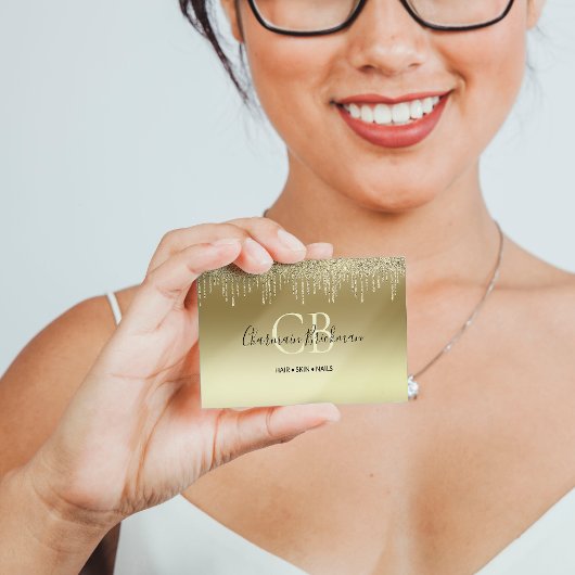 Tropfen Glitzer Gold Monogram Visitenkarte