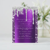 Tropfen Glitzer Lila Brautparty Süß 16. Einladung (Stehend Vorderseite)