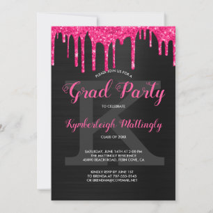 Tropfen-Graduierungsparty für Schwarzes Glam Hot P Einladung