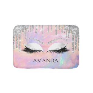 Tropfen Grau Name Eye Lashes Glitzer Holographisch Badematte